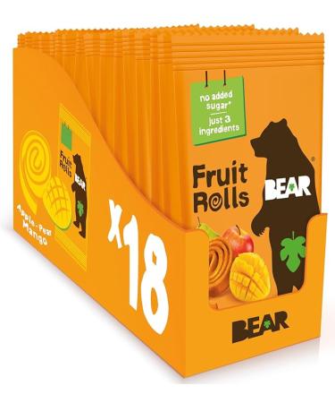 BEAR Real Fruit Snack Rolls - Gluten Free Vegan and Non-GMO - Mango â€“ Healthy School And Lunch Snacks For Kids And Adults 0.7 Ounce (Pack of 18)