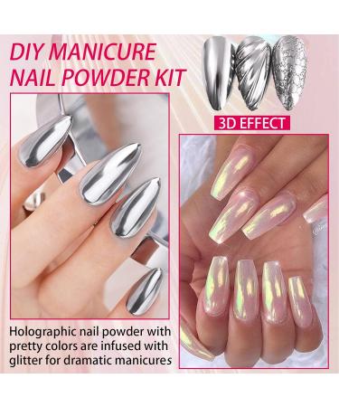Chrome Nail Powder Kit with Black & White Gel Polish Set - Metallic Aurora Glazed Donut Glitter for Women & Girls - Manicure Gift Set - Buy Online on SooperMarket.com