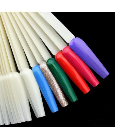2 Sets of 100 Clear Coffin Ballerina Fan Shape Nail Art Tips Display with Metal Split Ring Holder NT080 - Buy Online on SooperMarket.com