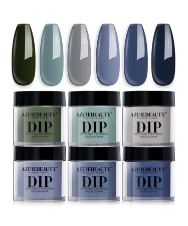 AZUREBEAUTY Dip Powder Nail Set Blue Sage Green Grey Shades, All Seasons 6 Colors Dipping Powder Starter Kit French Nail Art Manicure DIY Salon Gifts for Women, No Need Nail Lamp Cured