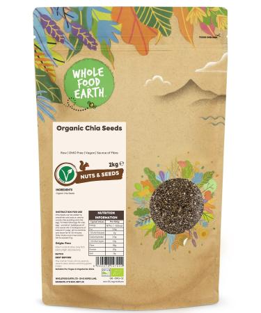 Wholefood Earth Organic Chia Seeds 2 kg | Raw | GMO Free | Vegan | Source of Fibre | Certified Organic 2kg