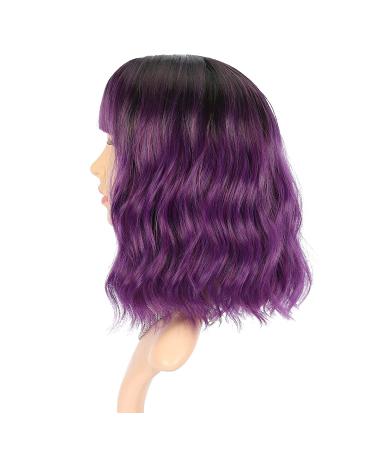 FAELBATY Short Purple Bob Wig with Bangs | Ombre Dark Purple Synthetic Cosplay Wig for Women - Buy Online on SooperMarket.com