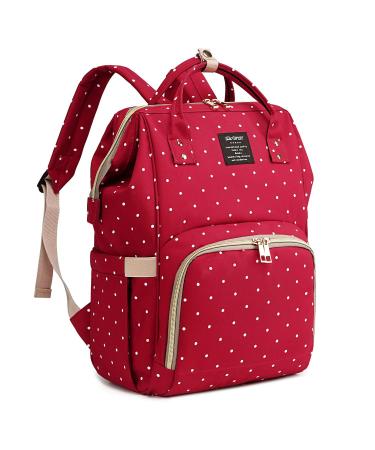 Qimiaobaby Diaper Bag Backpack,Waterproof Multifunctional Large Travel Nappy Changing Bags (Red dot)