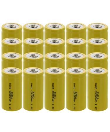 20x Exell C Size 1.2V 3000mAh NiCD Button Top Rechargeable Batteries for meters radios hybrid automobiles high power static applications (Telecoms UPS and Smart grid) radio controlled devices