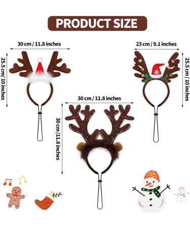 Pedgot 3 Pack Christmas Pet Headwear Xmas Hair Loop Brown Reindeer Antlers Headband Christmas Pet Costume Hair Accessory for Dogs - Buy Online on SooperMarket.com