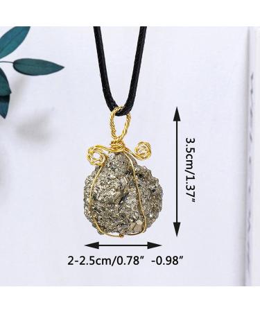 Pyrite Crystal Pendant - Natural Gold Wire Wrapped Raw Pyrite Necklace for Men Handmade Healing Gemstone Pendant Necklace with Black Macrame Cord Frifer - Buy Online on SooperMarket.com