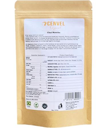 CENVEL Chai Matcha Green Tea Powder | Premium Grade | Use for Drinking Cooking Baking Smoothie | Increase Energy - Boost Metabolism - Improve Mental Focus | Vegan & Vegetarian Friendly (100g) - Buy Online on SooperMarket.com