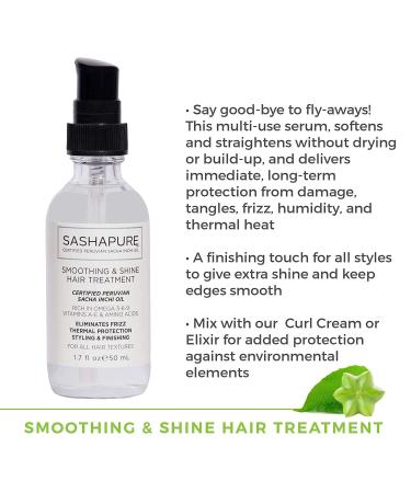 Sashapure Smoothing & Shine Hair Treatment with Sacha Inchi Oil - Frizz Elimination, Heat Protection, Styling & Finishing - 1.7 fl.oz - Buy Online on SooperMarket.com