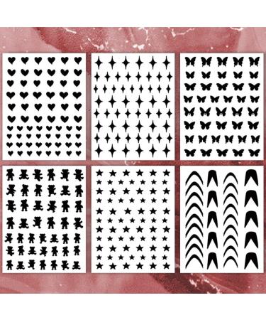 French Tip Nail Stickers - 6 Sheets Funny Printing Decals with Butterfly, Star, Heart Designs for French Manicure - Self-Adhesive 3D Nail Art Templates - Buy Online on SooperMarket.com