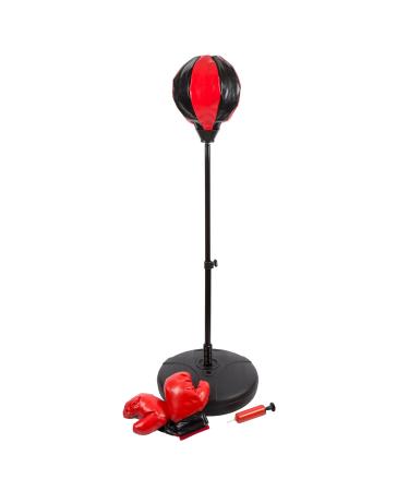 Hey! Play! Kids Punching Bag - Inflatable Adjustable & Freestanding Speed Punching Bag with Boxing Gloves for Toddlers to 7 Years Boys and Girls , Red