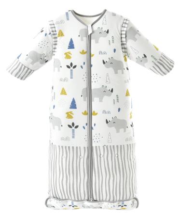 Chilsuessy Baby Sleeping Bag 3.5 Tog Winter Sleeping Sack Wearable Blanket for Kids Adjustable Length Removable Sleeves Toddler Sleeping Bag for Boys Girls Cute rhinoceros 120cm/3-6 Years