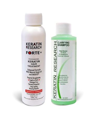 KERATIN RESEARCH Most Effective Brazilian Keratin Hair Blowout Straightening Smoothing Hair Treatment Instant Professional Results Salon Formula With Clarifying Shampoo (FORTE) 120 ml (Pack of 2)