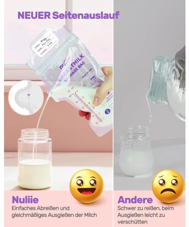 Nuliie 120-Piece BPA-Free Breast Milk Storage Bags - Temperature-Sensitive Spout-Proof Space-Saving (180ml) - Ideal for Breastfeeding - Buy Online on SooperMarket.com