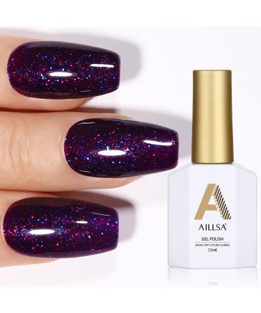 AILLSA Glitter Gel Nail Polish 15 ML Reflective Purple Gel Polish Color Sparkly Gel Nail Varnish Gel Soak Off UV/LED Nail Lamp Manicure Salon & Home Use Gift for Her H-Galaxy purple