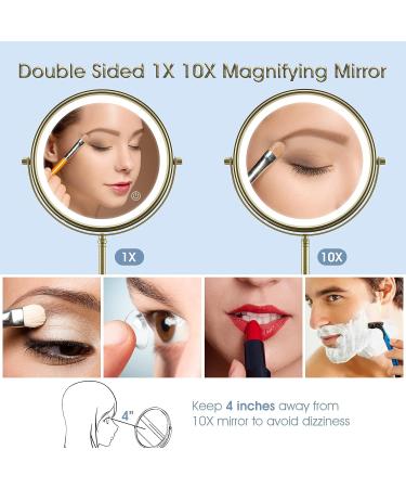 Zelaxy 8 Rechargeable Makeup Vanity Mirror with Lights - Double Sided 1X 10X Magnifying, 3 Color Lighting, Touch Sensor Dimming, Bronze - Buy Online on SooperMarket.com