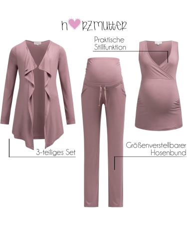 Herzmutter Maternity Homewear Set - Three Piece Nursing Pyjamas - Pregnancy Wellness Set - XXL Pink - Buy Online on SooperMarket.com
