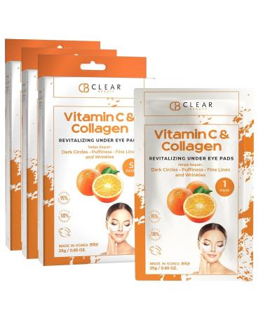 Vitamin C & Collagen Under Eye Patches 3 Pack - Diminishes Dark Circles & Puffiness Anti-aging Cooling & Soothing Eye Pads - Cruelty Free Korean Skincare Vitamin C & Collagen (15 Pairs)