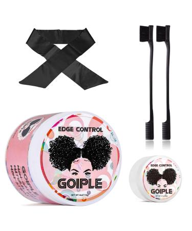 Goiple Edge Control Wax for Women Strong Hold Non-greasy Edge Smoother with Edge Brushes and Edge Scarf Strawberry Scent (4oz+0.7oz+Edge Brushes*2+ Edge Scarf)