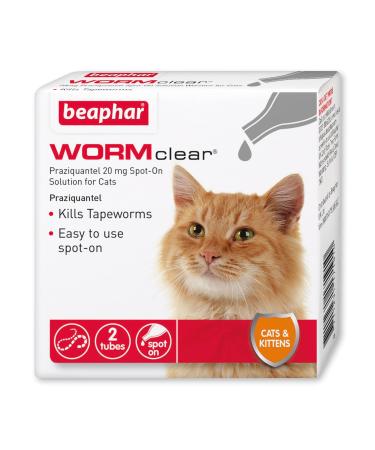 Beaphar | WORMclear(r) Spot-On for Cats | Kills Tapeworms | Vet Strength Treatment | Easy To Use | Suitable for Cats & Kittens Weighing More than 1kg | 2 Pipettes