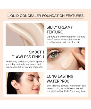 LSxia 2Pcs Liquid Concealer Foundation Set - Waterproof & Moisturizing Ivory Makeup for Full Coverage & All Skin Types - Buy Online on SooperMarket.com