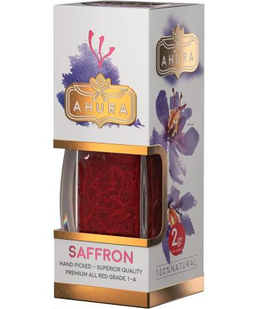 Ahura Finest Natural Saffron Threads - Pure Grade 1 All Red Saffron Spice (2g Jar) - Ideal for Cooking Tea Paella Risotto Pasta Rice - No Additives - Buy Online on SooperMarket.com