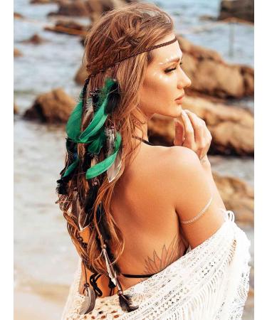 Zoestar Boho Feather Headband Indian Tribal Headpiece Feathers Tassel Hippie Headdress Festival Costume Hair Accessories for Women and Girls (A) - Buy Online on SooperMarket.com