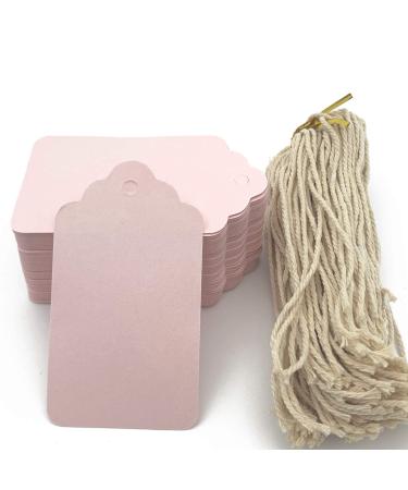 100pcs Pink Paper Hang Gift Tags, Blank Marking Tags with String for Baby Shower Favors,Valentine's Day, Mother's Day and Craft Homemade Gifts