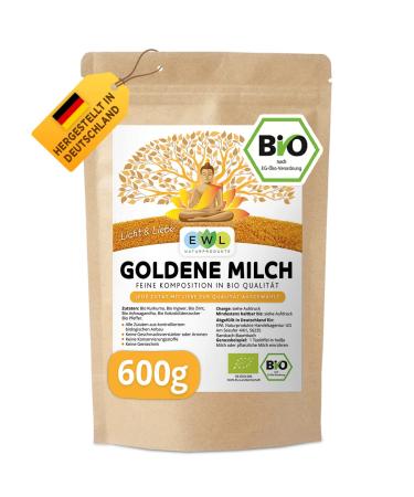 EWL natural products organic golden milk 600g golden milk with turmeric ginger Ashwaganda Ceylon cinnamon ceylon pepper coconut blossom sugar golden milk 600 g (1 Pack)