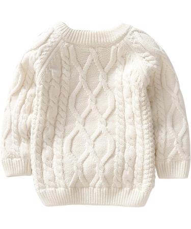 De feuilles Toddler Unisex Cable Knit Pullover Sweater with Warm Lining - Yellow/White - 8-9 Years - Buy Online on SooperMarket.com