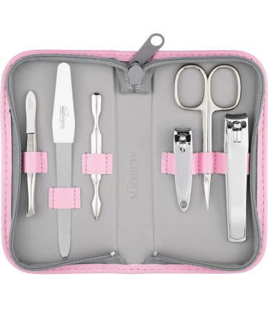 Manicure Set Solingen with top/performance - art leather case handy and soft - 6 -piece nail set for women and gentlemen Marqus made of brilliant polished steel pink