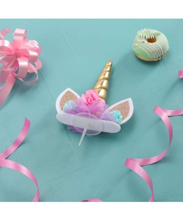 Coonoe Unicorn Cake Topper with Handmade Eyelashes and Reusable Gold Horn - Ideal for Birthday Parties, Baby Showers, and Weddings - Buy Online on SooperMarket.com
