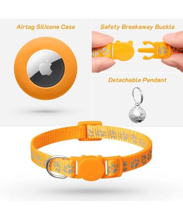 Lafayi 2 Pack Airtag Cat Collar with Bell | Reflective GPS Tracker Case | Personalized Safety Clasp Collars for Cats - Orange - Buy Online on SooperMarket.com