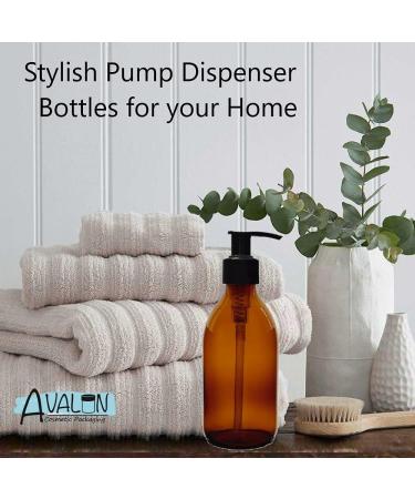 Avalon Amber Glass Bottles 250ml 8oz Soap Dispenser with Black Pumps (BPA-Free) Lotion Pump/Soap Dispensers Reusable Refillable Eco Friendly Sustainable Living/Gift - Pack of 2 - Buy Online on SooperMarket.com