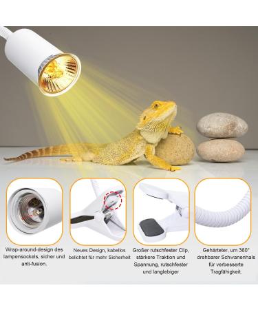 WPQiuzs Turtle Heat Lamp - 240cm Cable E27 UVA UVB Ceramic Heating Lamp for Reptiles Adjustable Clip & Swan Neck for Lizards & Turtles - Buy Online on SooperMarket.com