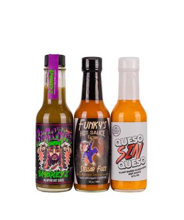 Hot Ones Season 23 Warmup Pack, Hot Sauce Pack With Smokey J, Stellar Fuzz Hot Sauce & Queso Sin Queso, Made With All Natural Ingredients, 5 fl oz Bottles (3-Pack)
