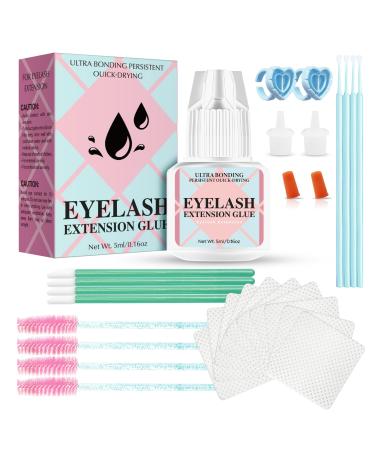 Sensitive Eyelash Extension Adhesive Kit Smokeless Eyelash Extension Adhesive 5ml | Retain 3-4 Weeks | 2-3 Seconds Drying Time Professional and Personal DIY Eyelash Adhesive
