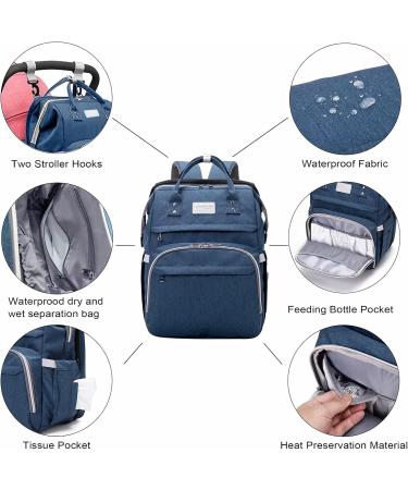 Shop SndMor Dark Blue Diaper Bag Backpack - Multifunctional with Bed Function Stroller Hooks Ideal for Moms & Dads | International Shipping - Buy Online on SooperMarket.com
