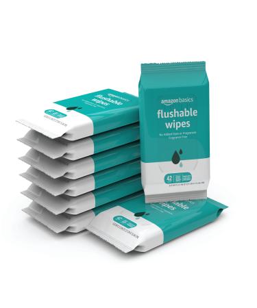 Amazon Basics Flushable Adult Toilet Wipes, Fragrance Free, 42 Count (Pack of 8), 336 Wipes Total) (Previously Solimo)