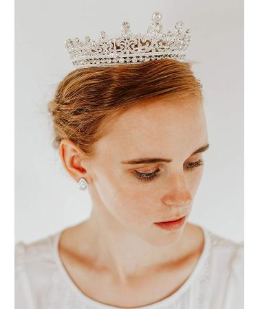 SWEETV Full Round Crystal Queen Crown for Women - Wedding Tiara for Bride, Pageant and Birthday Party - Silver - Buy Online on SooperMarket.com