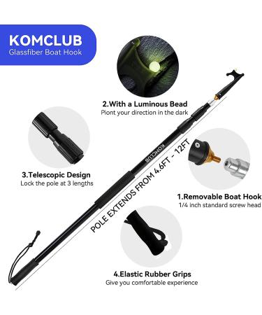 KOMCLUB Telescoping Boat Hooks - 3 Stage Aluminum Push Pole - Lightweight & Floating - Non-Slip Rubber Handle - Durable Boating Accessories - Multi-Color Rust-Resistant Boat Gaff - 12FT - Buy Online on SooperMarket.com