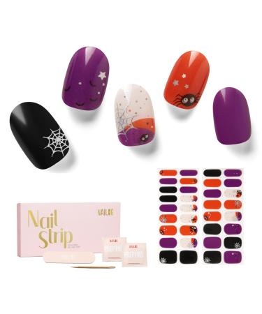 NAILOG Semi Cured Gel Nail Strips 34 pcs Salon-Quality Gel Nail Stickers Long Lasting Nail Wraps for Women with Soft Gel Finish Dark Moon Night