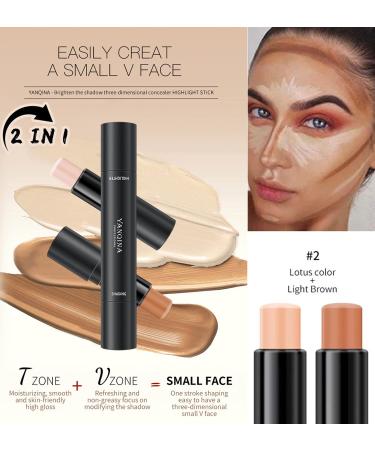 Yeweian 2 Colors Face Concealer Contour Stick 2 in 1 Highlight & Repair Pen - Face Makeup Shading Foundation Cream Pen (02Lotus+Light Brown) - Buy Online on SooperMarket.com