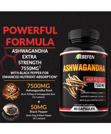 Ashwagandha Capsules 7550mg with Black Pepper Extract - Energy Support Supplement - 90 Capsules - 3 Months Supply - Buy Online on SooperMarket.com