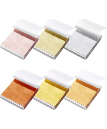 300 Pieces Gold Foil Sheets Metallic Gold Foil Leaf Paper Imitation Golden Silver Rose Leaf Foil Leaf Sheets for Handicrafts, DIY Nails, Gilding Crafting, Decoration, Frames, Furniture, 6 Colors