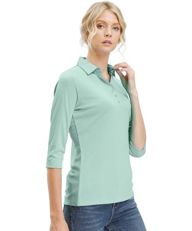 Women's Aqua Blue XL V Neck Golf Shirt | Moisture Wicking 3/4 Sleeve Polo for Fitness & Sports - Buy Online on SooperMarket.com