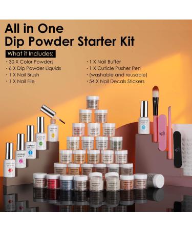 Lavender Violets Dip Powder Nail Kit 30 Colors Morandi Misty Glitter Skin Nude Gold Brown Sage Green Acrylic Liquid Set Base Top Coat Activator Brush Saver with Sticker Manicure Starter B704 - Buy Online on SooperMarket.com