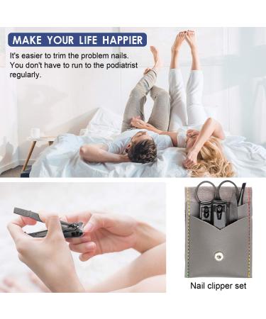 Manicure Pedicure Kit - 5 Piece Nail Clippers Set for Fingernails & Toenails - Best Care Tools for Men & Women with Travel Case (Gray/Black) - Buy Online on SooperMarket.com