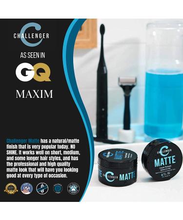 Challenger Mens Matte Cream Pomade 3oz | Natural Finish & Subtle Scent | Medium Firm Hold | Water Based & Travel Friendly | Hair Styling Wax Fiber Clay Paste in One - Buy Online on SooperMarket.com