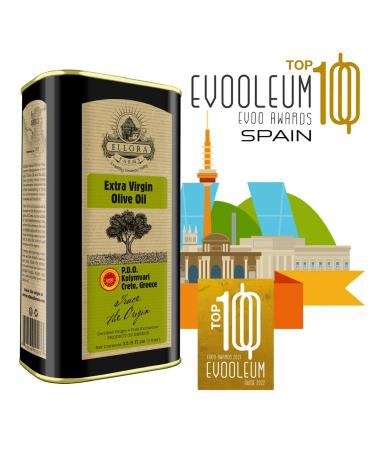 Ellora Farms  Global Gold Award Winner  Single Origin & Estate Traceable Extra Virgin Olive Oil  First-Cold Pressed  Certified PDO  Harvested in Crete  Greece  Kosher OU  1 Lt (33.8 oz.) Tins  Pack of 2 33.8 Fl Oz (Pack of - Buy Online on SooperMarket.com