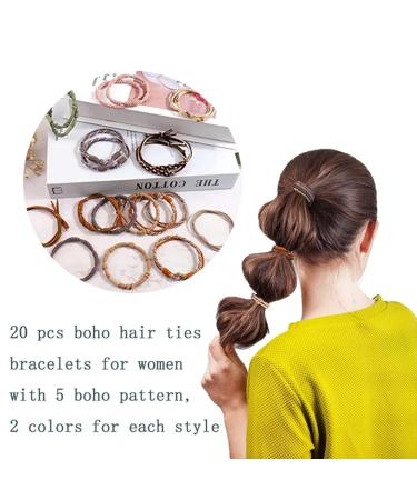 Elastic Hair Tie for Women - 20 Boho Hair Straps & Ponytail Holders for All Hair Types - Thin Curly Long Hair - Buy Online on SooperMarket.com